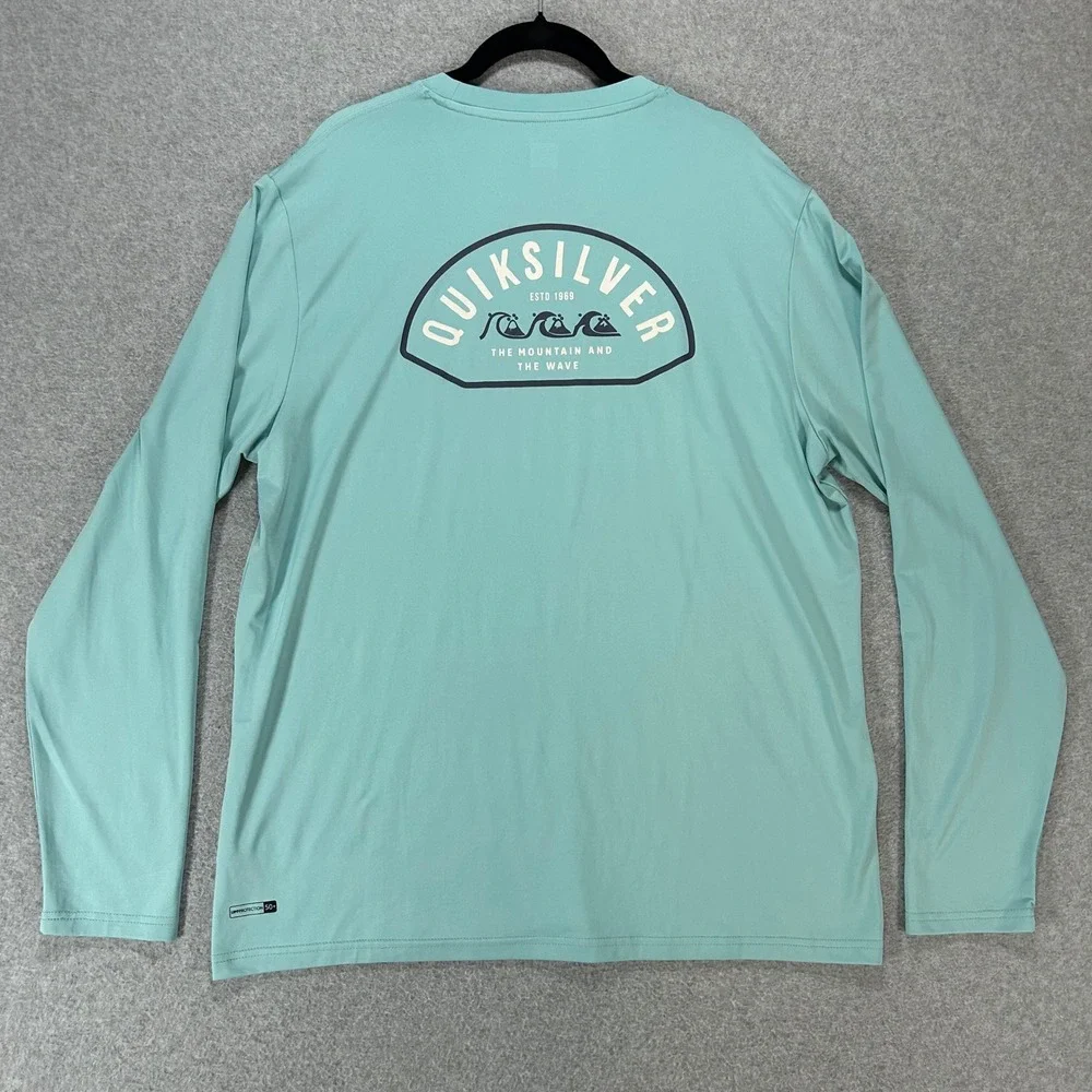 Quiksilver Rash Guard Swim Shirt Mens L Teal Blue Surf Beach Wear